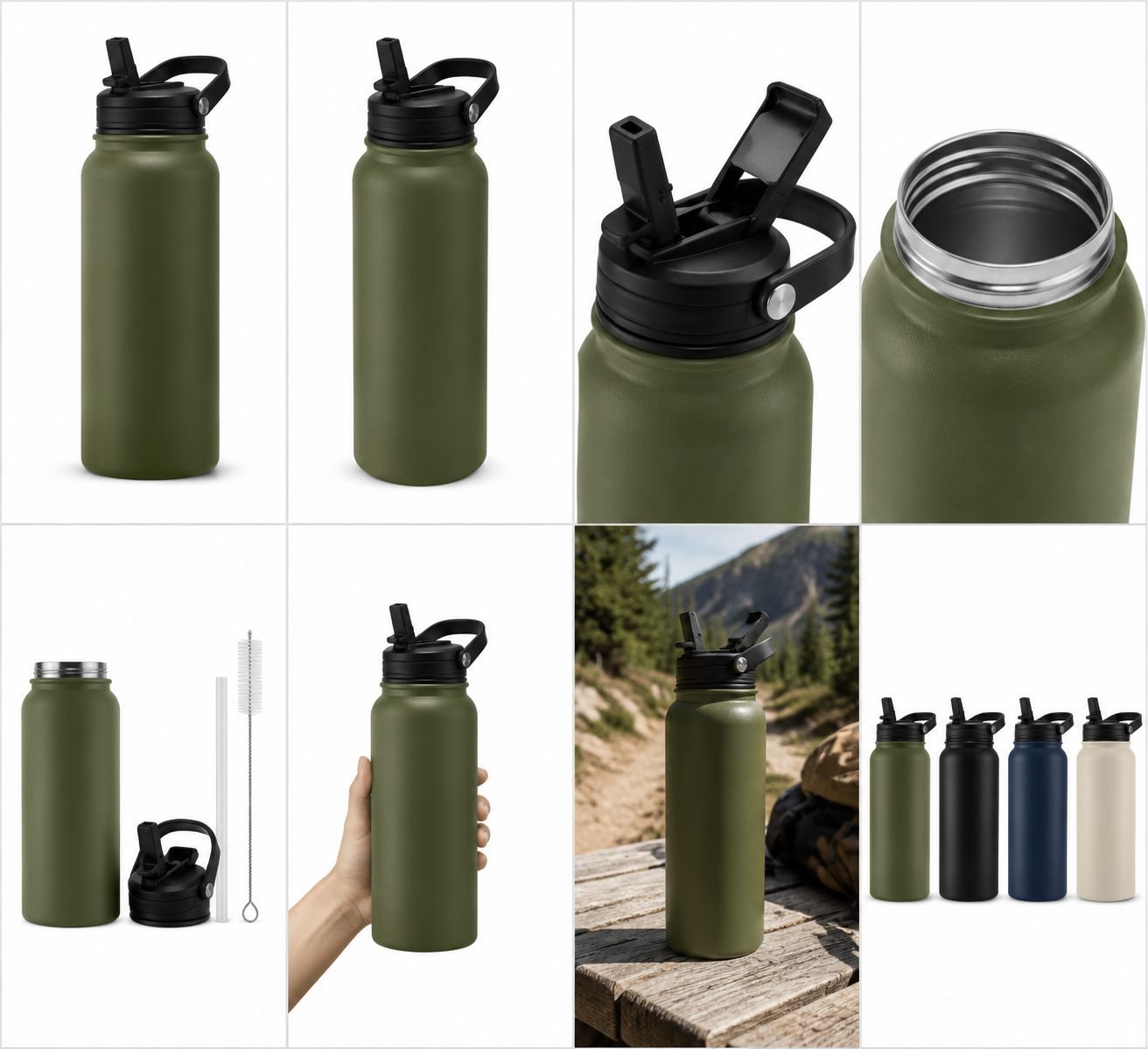 Amazon listing image gallery arranged in buyer decision order with main image, details, scale, lifestyle, and QA cards