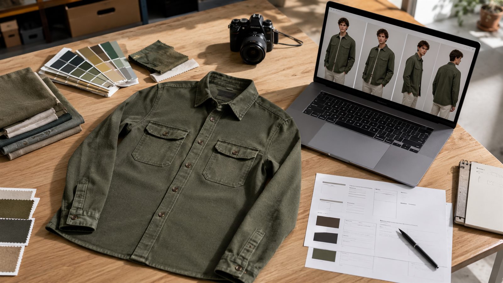 Flujo de flat lay a imagen con modelo IA para vendedores de ropa ecommerce