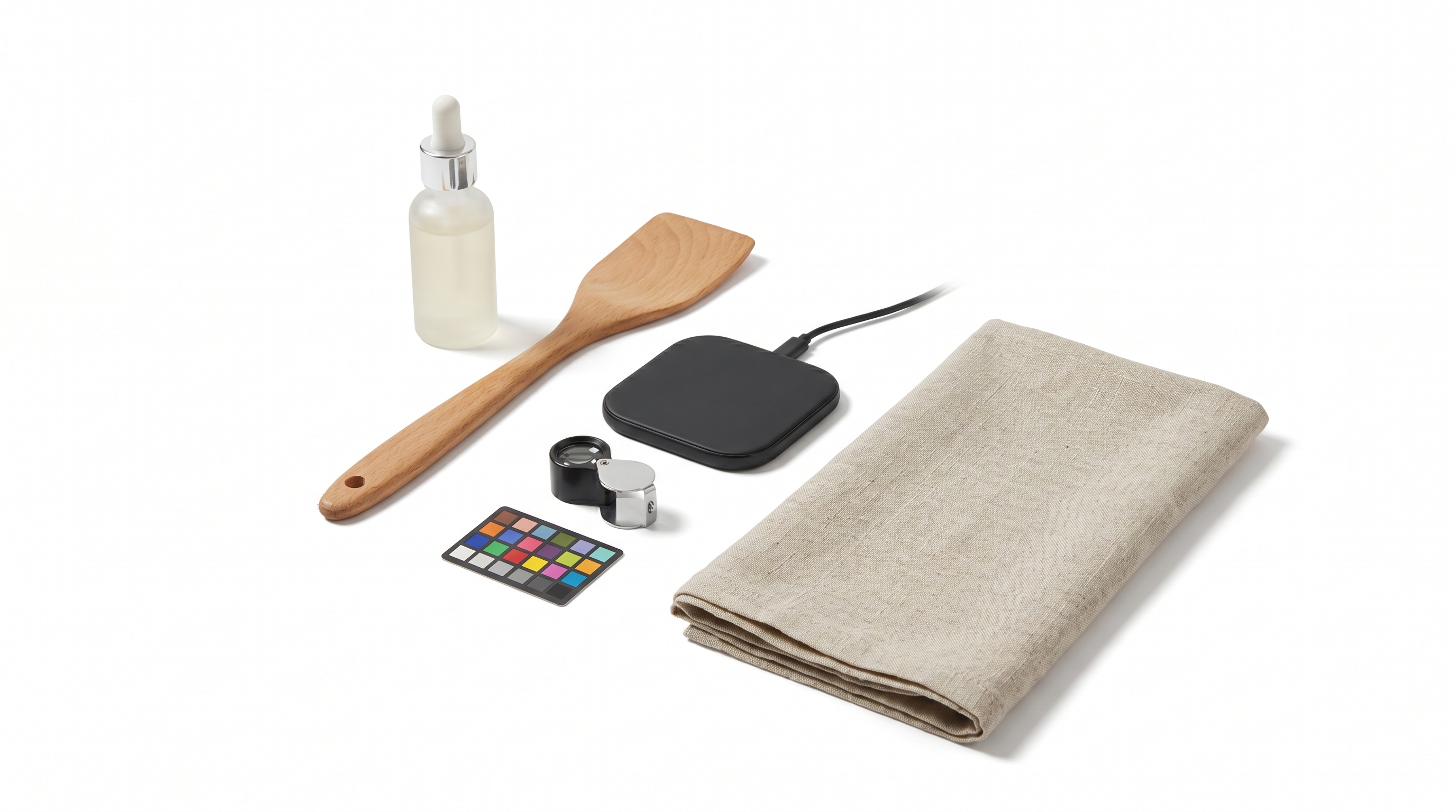 AI white background product photo setup with clean ecommerce products, natural shadows, and QA tools