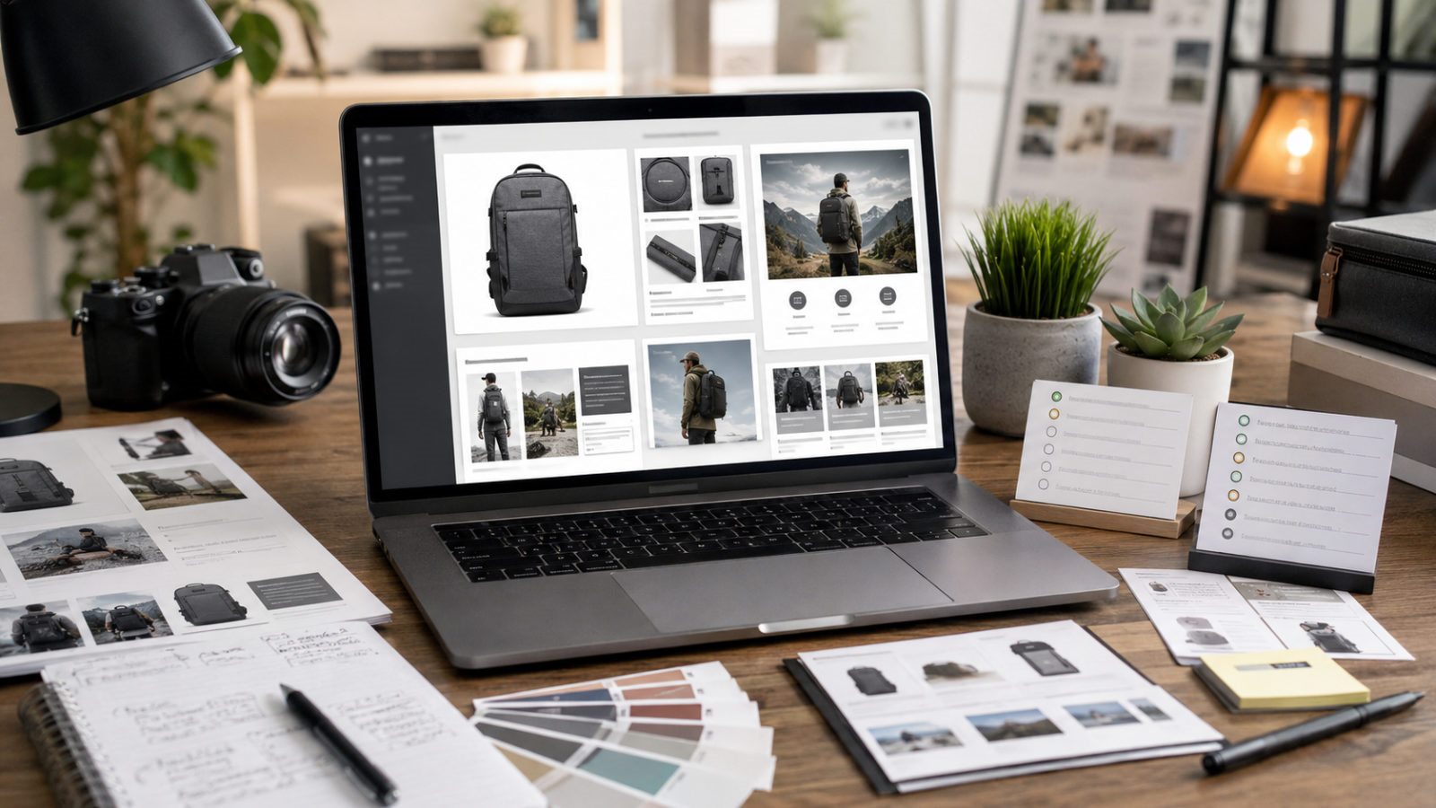 Amazon listing optimization workflow showing main image, secondary images, lifestyle visuals, A+ content modules, and visual QA checks