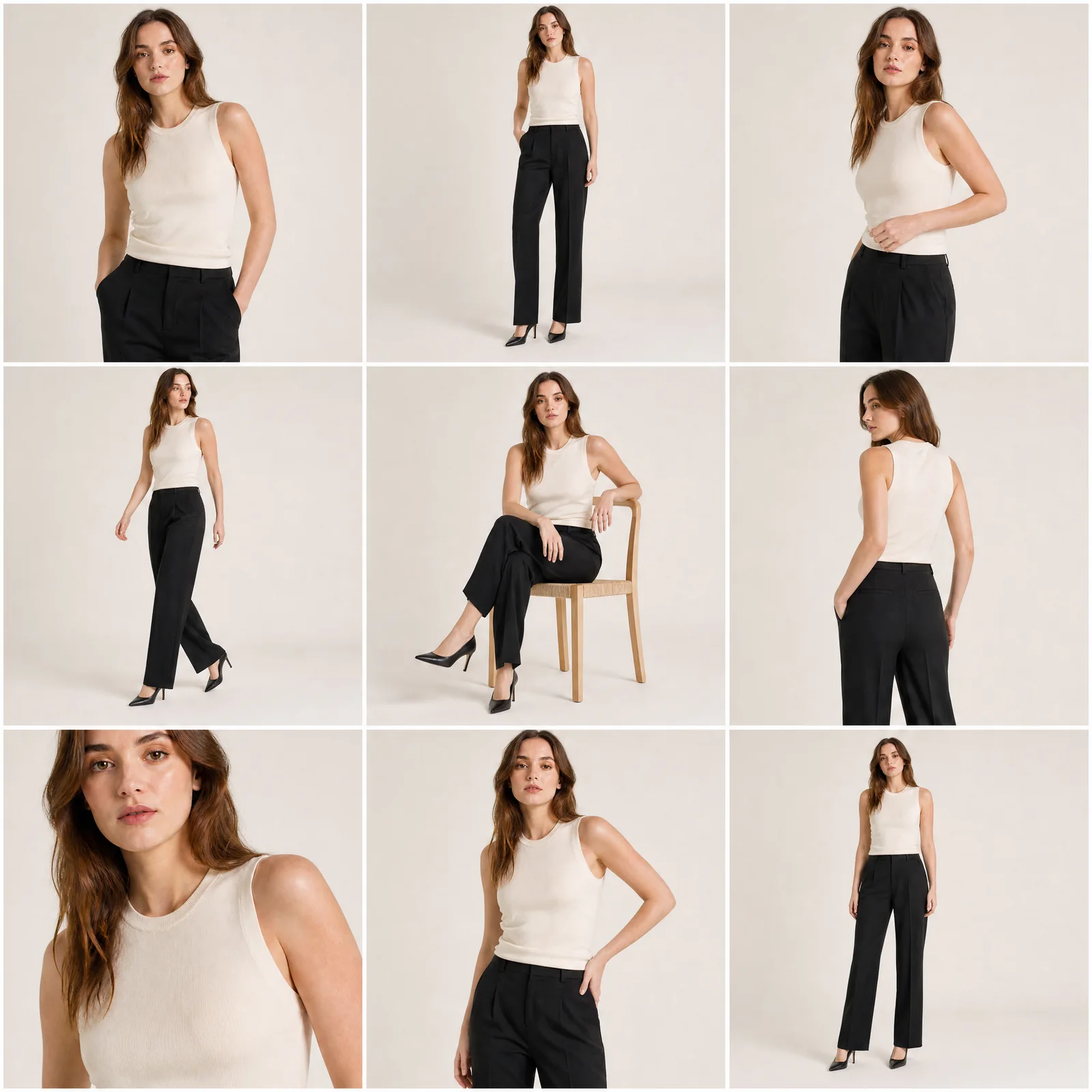 商品场景图和模特图制作流程: model multi pose grid result