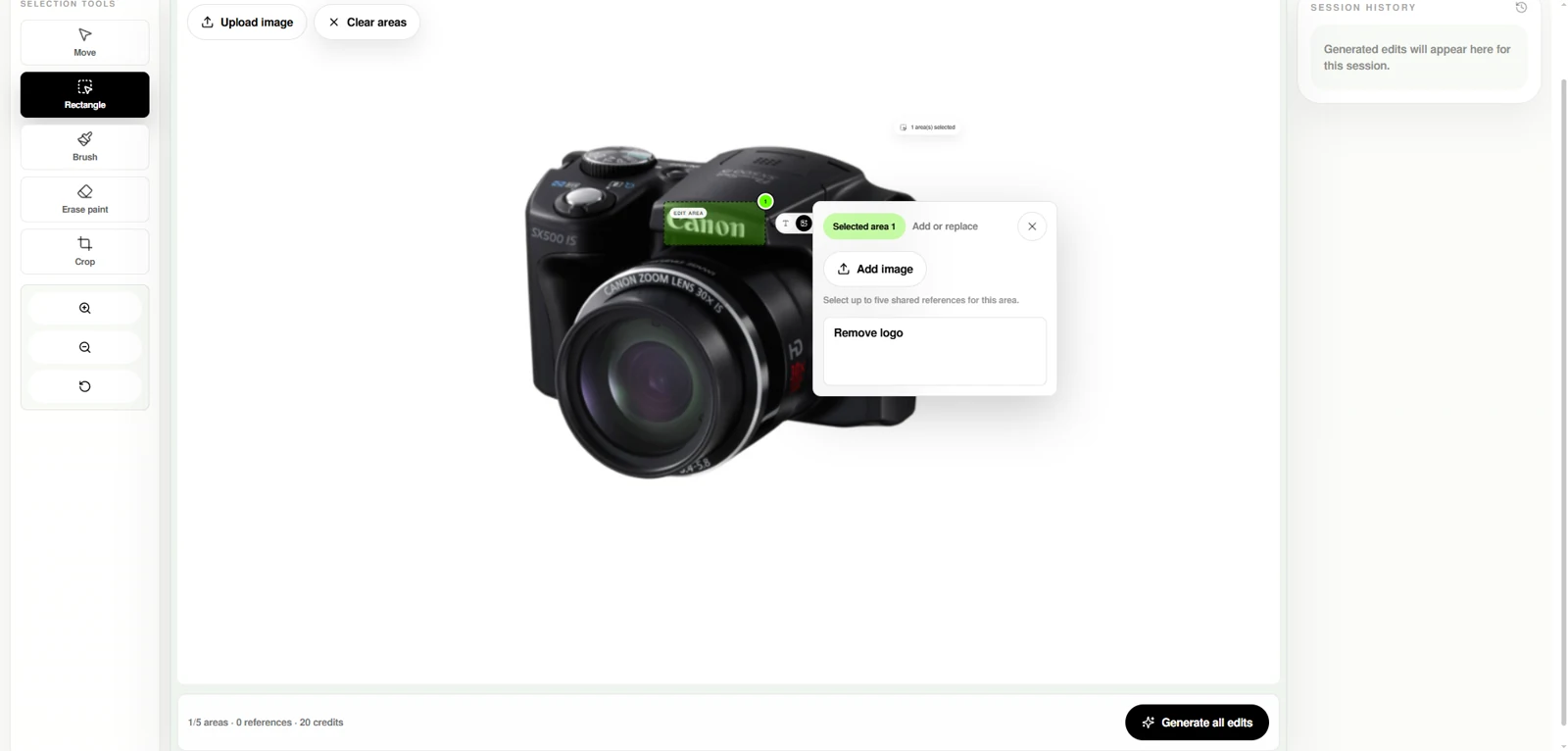 LoomaDesign Product Image Editorでカメラ前面ロゴを選択した画面