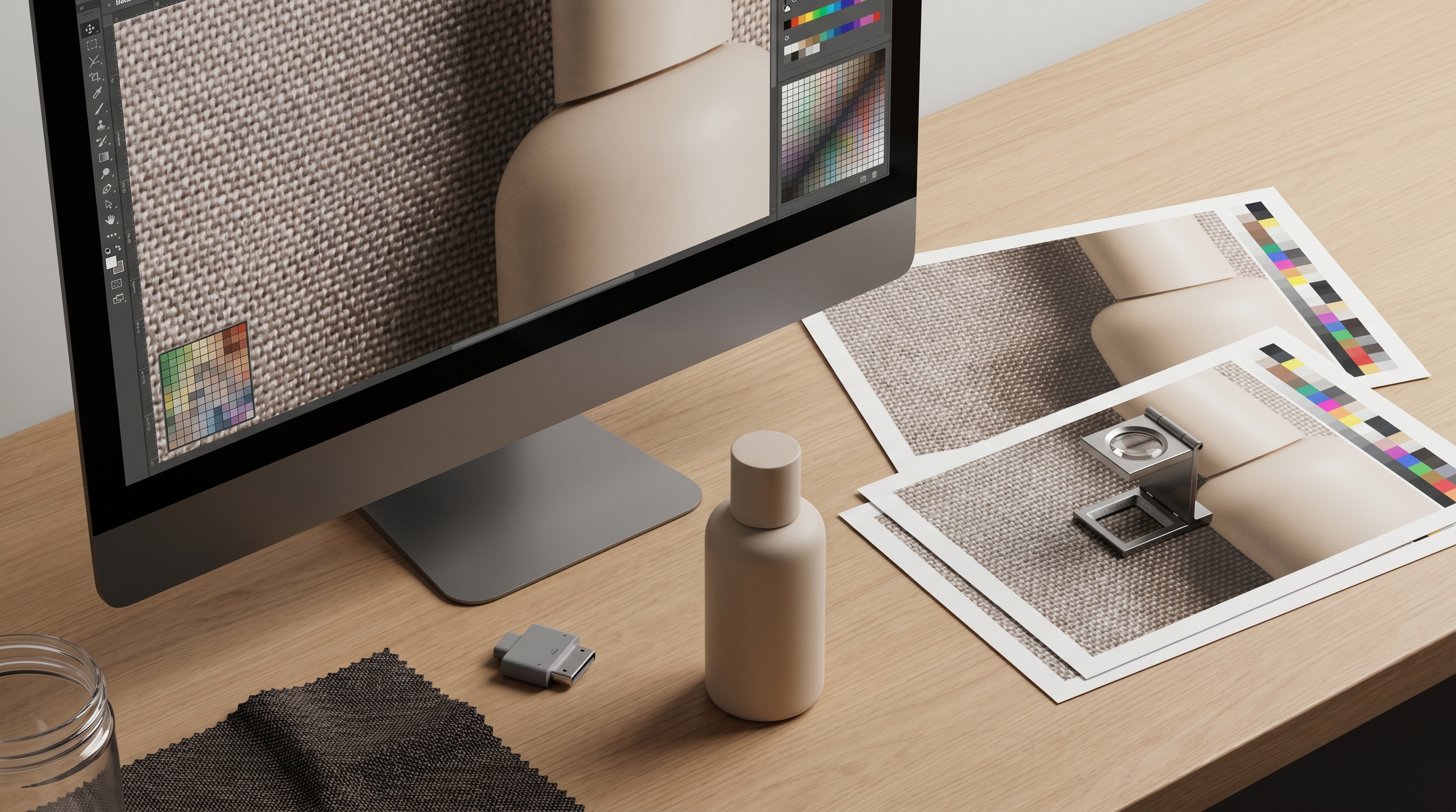 Ecommerce product image quality review desk for checking pixelation, texture, and recovery limits